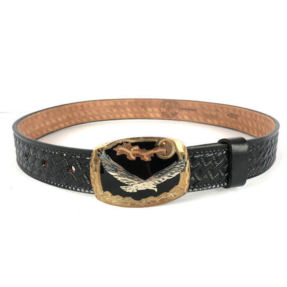 COLORADO SILVER STAR Belt & Buckle Sz 30 Soaring Eagle Silver Brass Copper‎ NEW - Picture 1 of 12